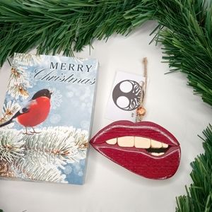 Hand Crafted Wood Ornament Biting Lips